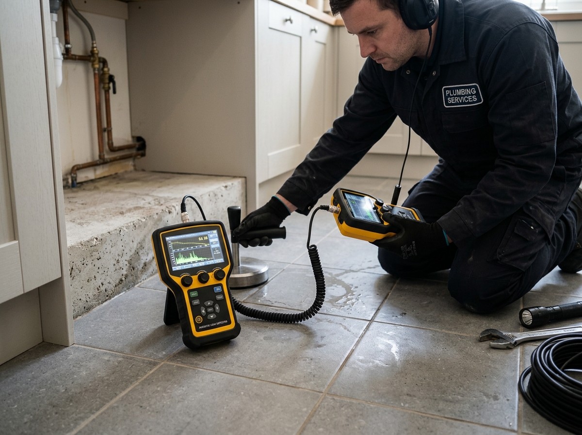 Acoustic electronic leak detection equipment deployed on flooring in Weston, FL